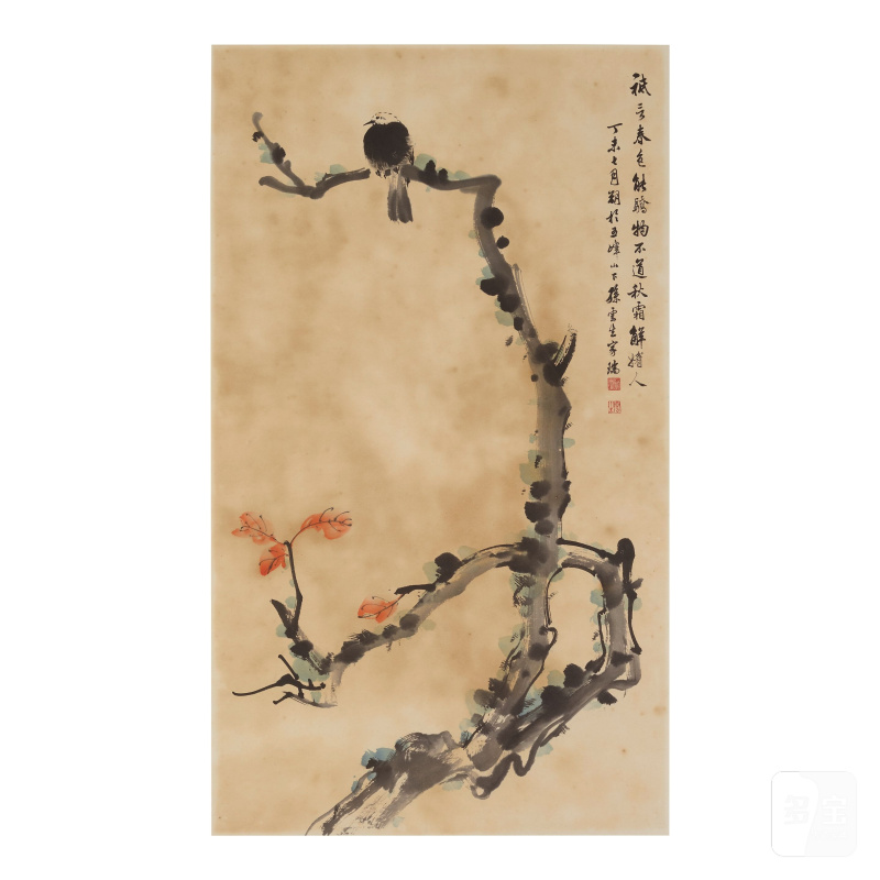 孫雲生（1918-2000） 樹梢孤鳥 設色紙本 鏡心 一九六七年作 | SUN YUNSHENG (1918-2000)